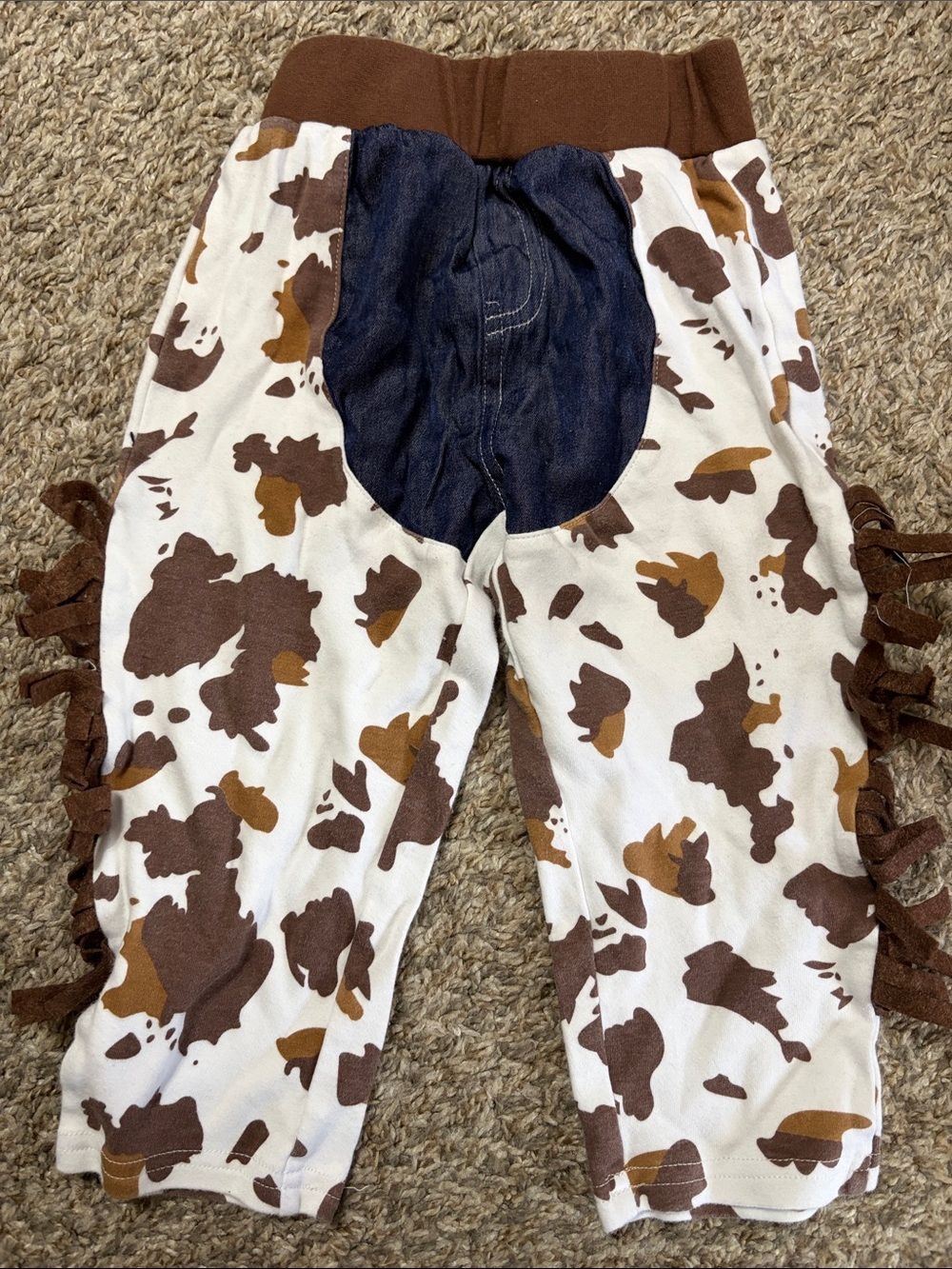 Cow Print Kids Bottoms with Fringe Waistband - Brown & White
